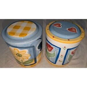 2 pieces Vintage Hand-Painted Mr. Bitts Bakery Ceramic Kitchen Canisters